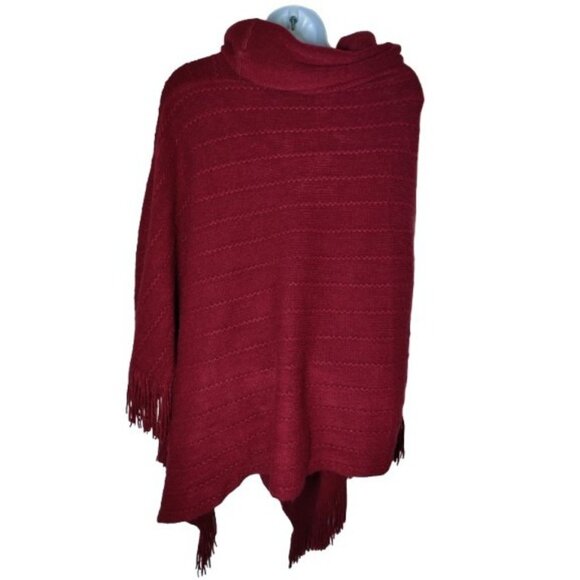 BCBGmaxazria Purple Oversized Cowl Neck Poncho Sweater W Fringe S - Picture 2 of 4